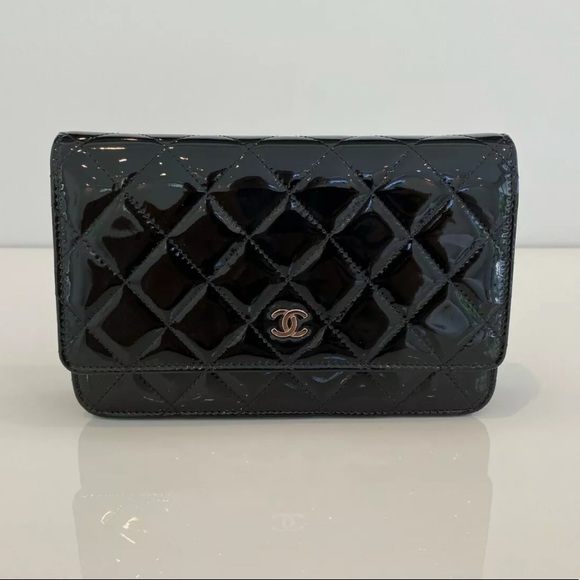 CHANEL BLACK PATENT LEATHER WALLET ON A CHAIN NEW IN BOX! - Picture 8 of 16